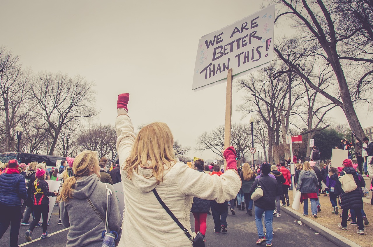 people, woman, rally